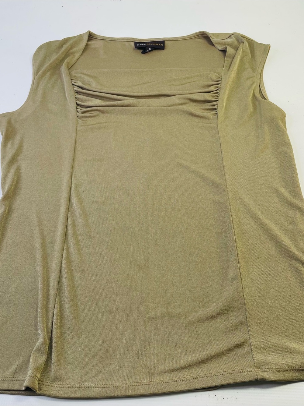 Tahari ASL Olive Green Sleeveless Drape Neck Top